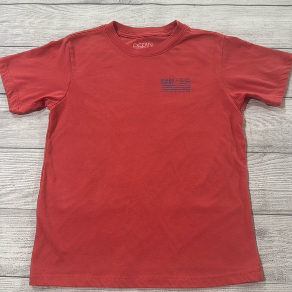 Ocean + Coast Boys Red Tee with Fish Back Graphic Design - Picture 1 of 5